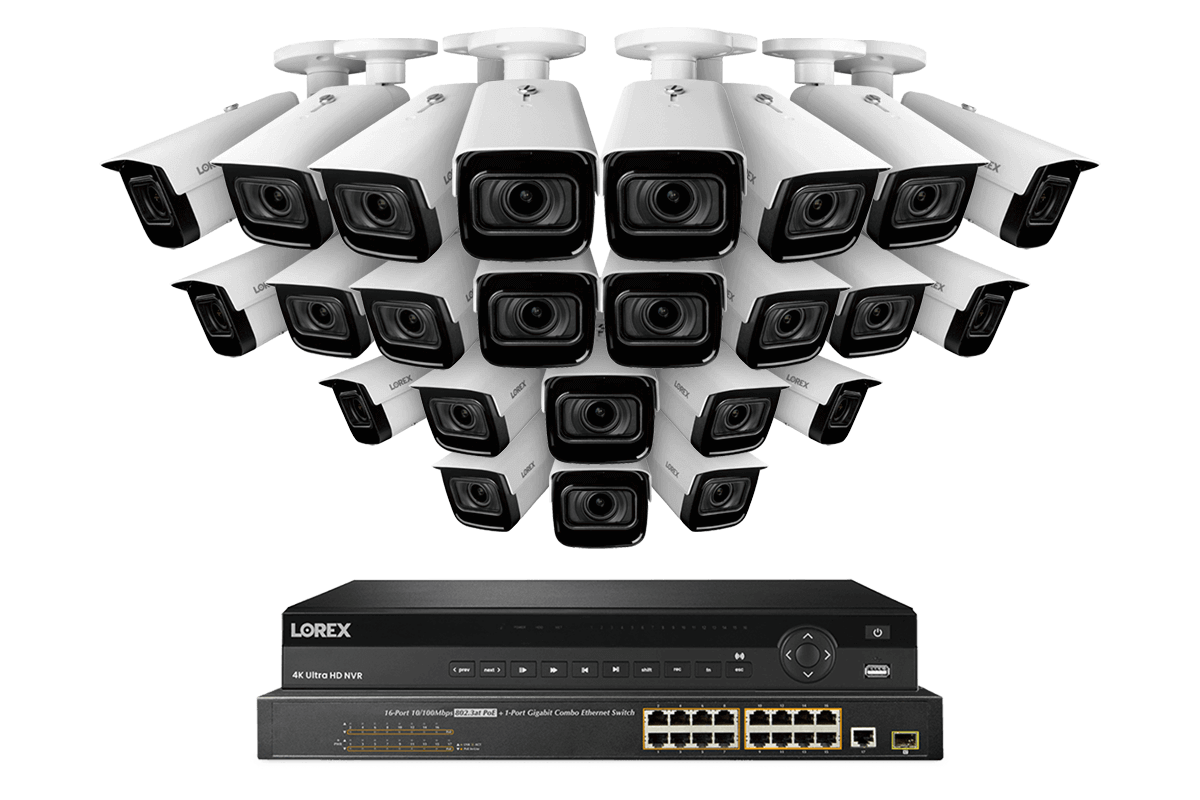 32-Channel Nocturnal NVR System with Twenty-Four 4K (8MP) Smart IP Optical Zoom Security Cameras with Real-Time 30FPS Recording