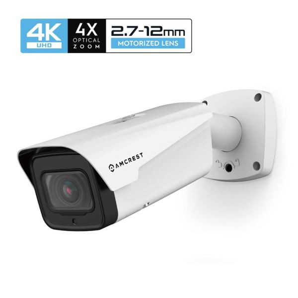 4K 8MP Outdoor IP POE Varifocal Bullet Security Camera, 4X Optical Zoom, 2.7mm 12mm Lens, IP67 Weatherproof, IK10