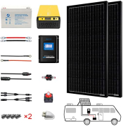 ACOPOWER 200 Watt (2pcs 100W Mono) Solar Panel Kit + 1500 Watt Power Inverter + Gel Battery Bank for RV, Boat, Cabin, Off-Grid 12 Volt Battery System