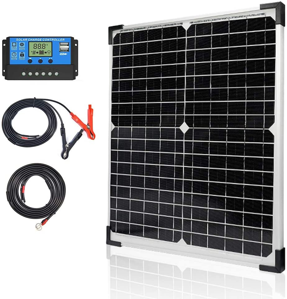 Apowery Solar Panel Kit 20W 12V Monocrystalline,Battery Maintainer +10A Solar Charge Controller + Extension Cable with Battery Clips O-Ring…