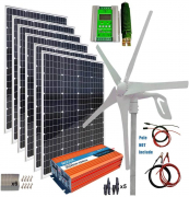 AUECOOR 1120 Watts Solar Panel Wind Turbine System(Hybrid kit) : 6 pcs120W Mono Solar Panel+ 400W Wind Turbine Generator+ 2000W Pure Since Wave…