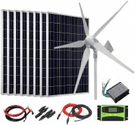 AUECOOR 1600W 48V Solar Wind Kit for Home Off Grid System: 8 x 100W Polycrystalline Solar Panel + 800W Wind Turbine + Accessories