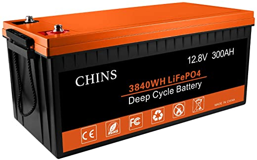 CHINS 12V 300Ah LiFePO4 Deep Cycle Battery, Built-in 200A BMS, 2000-5000 Cycles, Each battery Can Support 2560W Power Output, Perfect for RV,…
