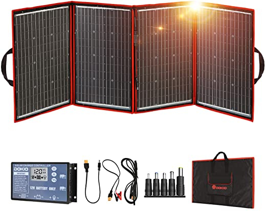 DOKIO 200W Foldable Solar Panel Kit Lightweight(11lb,28×20 inch) Monocrystalline(HIGH Efficiency) with Controller USB Output to Charge 12V…