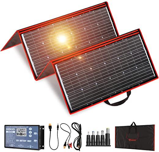 DOKIO 300w Portable Solar Panel Kit (41x21inch) Folding Flexible Monocrystalline(HIGH Efficiency) Include Charge Controller and Cable for 12v…
