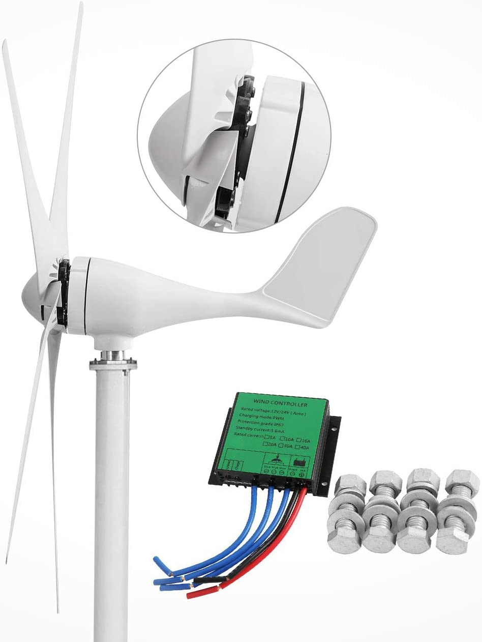 Dyna-Living Wind Turbine Generator Kit 500W DC 12V Wind Turbine Motor 5 Blades with Charge Controller for Home Garden Boat Marine Monitoring or…