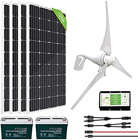 ECO-WORTHY 1200 Watts 24 Volt Solar Wind Turbine Generator Kit: 400 Watt Wind Turbine+ 4pcs 195W Mono Solar Panels+ 1pc Solar Wind Hybrid…