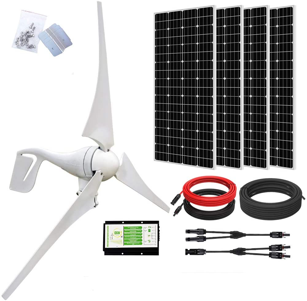 ECO-WORTHY 1200 Watts Solar Wind Turbine Generator Power Kit: 1pc 400 Watt Wind Turbine + 4pcs 195W Mono Solar Panels + 1pc Solar Wind Hybrid…