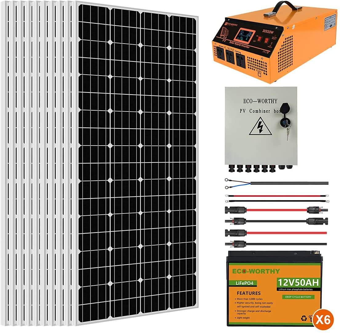 ECO-WORTHY 2000W 8KWH Solar Power System Off Grid Solar Panel Kit with Lithium Battery and All-in-one Solar Charger Inverter for Home House