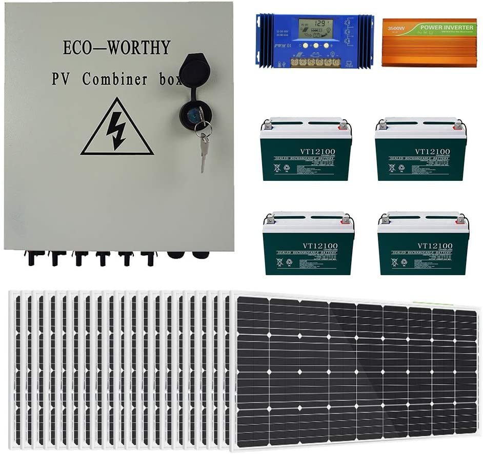 ECO-WORTHY 3900W Off Grid Complete Solar Panel Kit 48V Solar System with 20pcs 195W Solar Panel+ 6 String PV Combiner Box+ 4pcs 100AH Battery+ 60A…