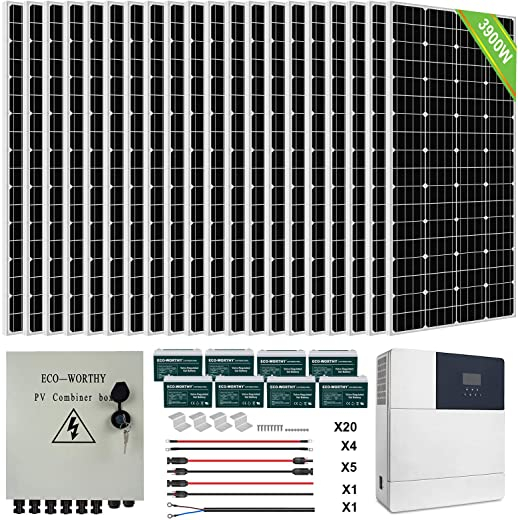 ECO-WORTHY 4KW 16KWH 48V Complete Solar Power System Kit Off Grid Solar Panel Kit with 3500W 48V All-in-one Solar Charge Inverter and 20pcs 195W…