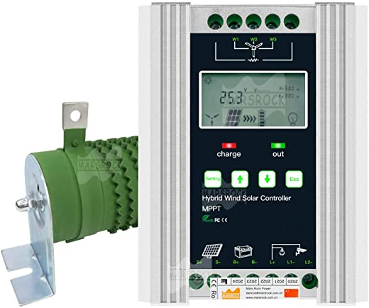 Marsrock 1400W 12V/24V Auto MPPT Wind Solar Hybrid Charge Controller Support Gel and Lead-Acid Battery for Home Wind Turbine Generator and Solar…