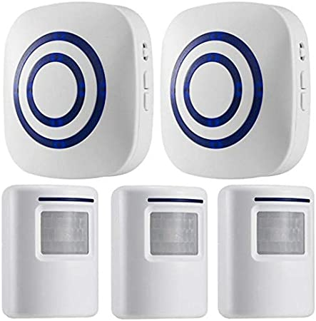 Motion Sensor Alarm, Wireless Security Driveway Alarm, Home Motion Sensor Detect Alert with 3 Sensor and 2 Receiver,38 Chime Tunes – LED Indicators