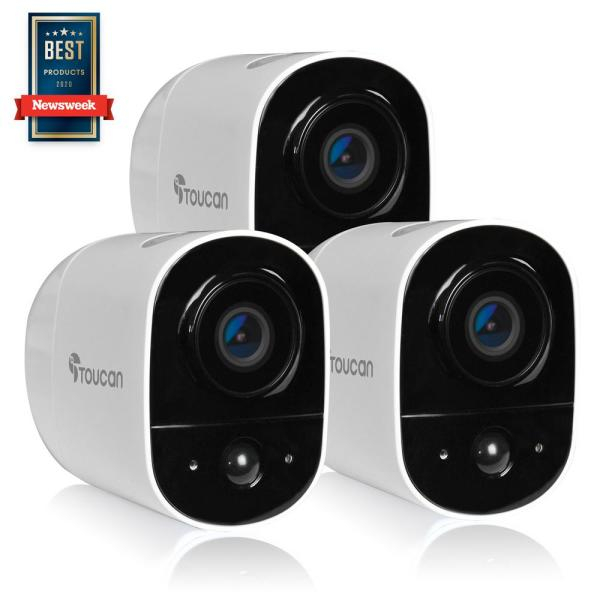 Wireless Outdoor Camera 1-Channel Home Surveillance System 1080P Video w/2.4Ghz Wi-Fi and 2-Way Communication (3-Pack)