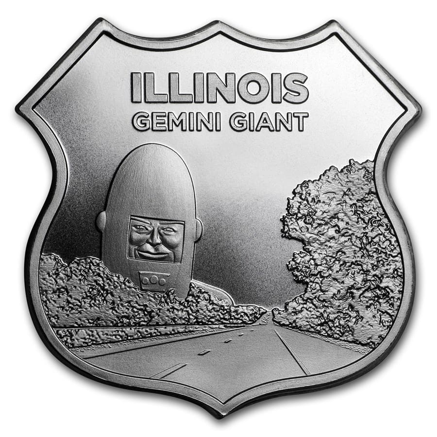 1 oz Silver – Icons of Route 66 Shield (Illinois Gemini Giant)
