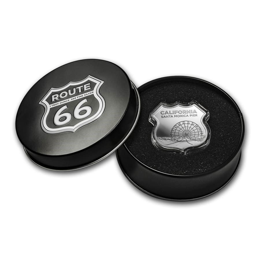 1 oz Silver – Route 66 Santa Monica Pier w/Gift Box Tin