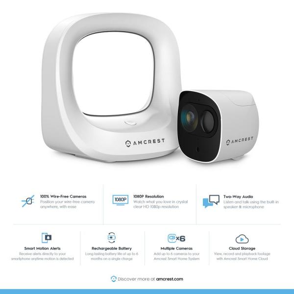 1080p SmartHome Indoor/Outdoor Wireless Wi-Fi Battery Powered Security Camera System with Smart Hub Connection