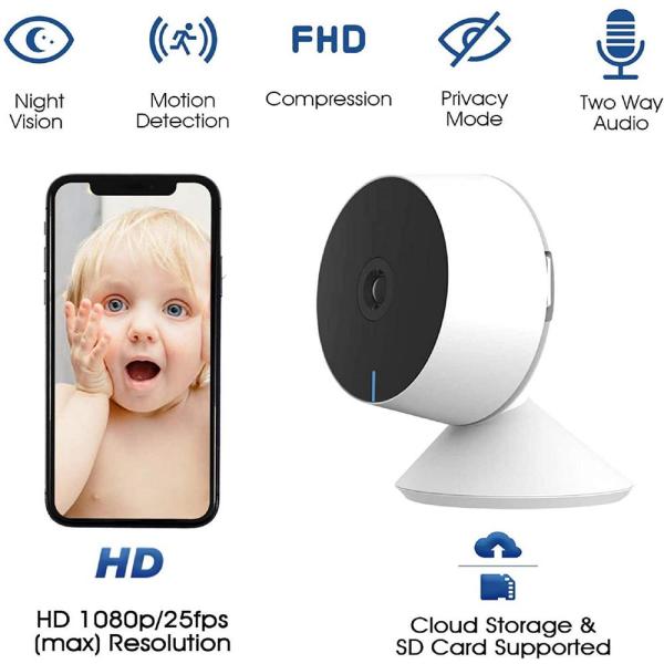 1080P Wired Indoor Wi-Fi Security Camera for Baby with 32G SD Card, Compatible with Alexa and Google Assistant