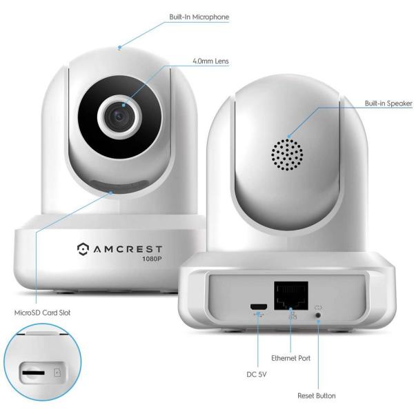 1080P Wireless Full HD WiFi Indoor Pan/Tilt IP Security Camera, IR 32 ft. Night Vision 4 mm Lens 2-Way Talk Build-in Mic