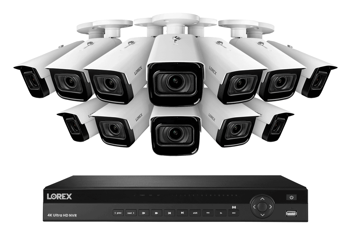 16-Channel Nocturnal NVR System with Twelve 4K (8MP) Smart IP Optical Zoom Security Cameras with Real-Time 30FPS Recording
