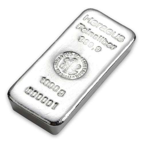 1kg Heraeus Cast Silver Bar