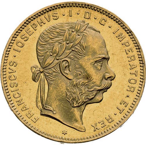20 Francs / 8 Florin Austrian Gold Coin (Avg. Circulated)