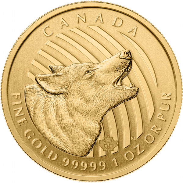 2014 1 oz Canadian Gold Howling Wolf Coin (w/ Assay)