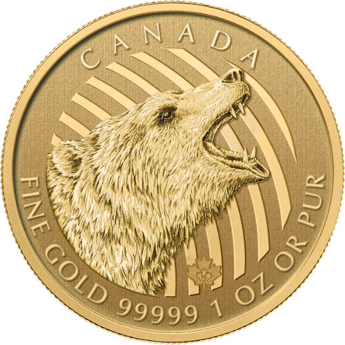 2016 1 oz Canadian Gold Roaring Grizzly Coin (BU w/ Assay)