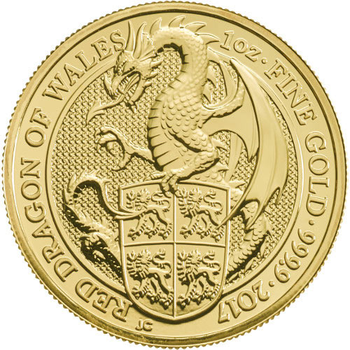 2017 1 oz British Gold Queen’s Beast Red Dragon Coin (BU)
