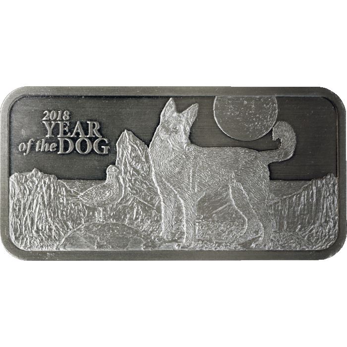 2018 10 oz Lunar Year Of The Dog Silver Bar – Antique Finish | Mason Mint