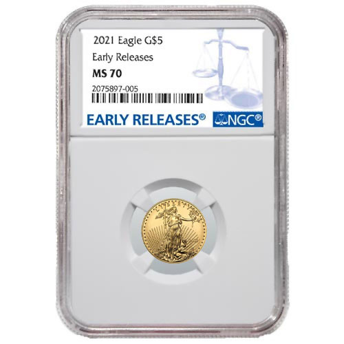 2021 1/10 oz American Gold Eagle Coin NGC MS70 ER (Type 1)
