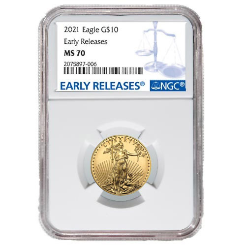2021 1/4 oz American Gold Eagle Coin NGC MS70 ER (Type 1)