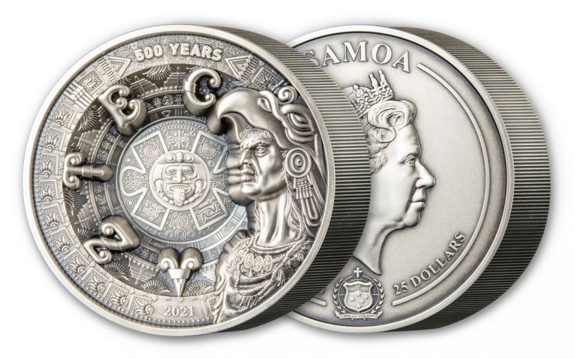 2021 Samoa $25 Kilo Silver Aztec Empire Multilayer Antiqued | GovMint.com