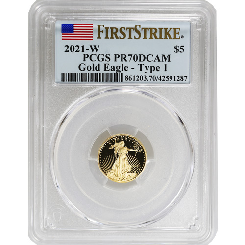 2021-W 1/10 oz Proof American Gold Eagle Coin PCGS PR70 DCAM FS (Type 1)
