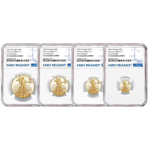 2021-W 4-Coin Proof American Gold Eagle Set NGC PF70 UCAM ER (Type 1)