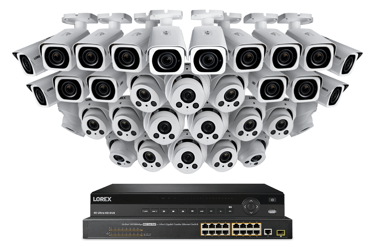 32-Channel 4K NVR System with 32 Varifocal Nocturnal IP Security Cameras