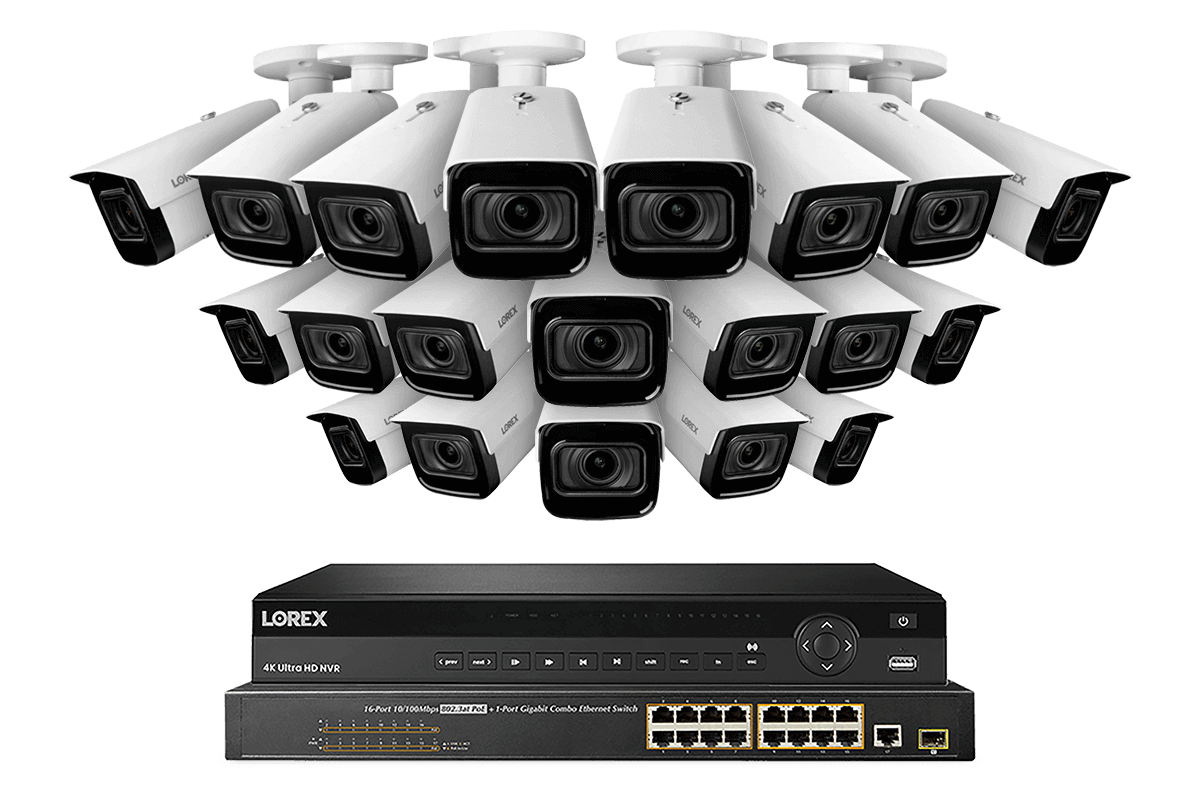 32-Channel Nocturnal NVR System with Twenty 4K (8MP) Smart IP Optical Zoom Security Cameras with Real-Time 30FPS Recording