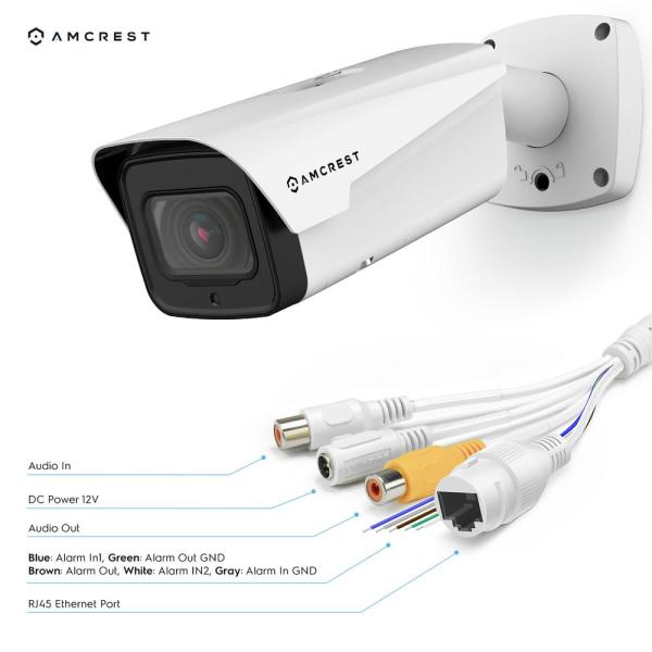 4K 8MP Outdoor IP POE Varifocal Bullet Security Camera, 4X Optical Zoom, 2.7mm 12mm Lens, IP67 Weatherproof, IK10