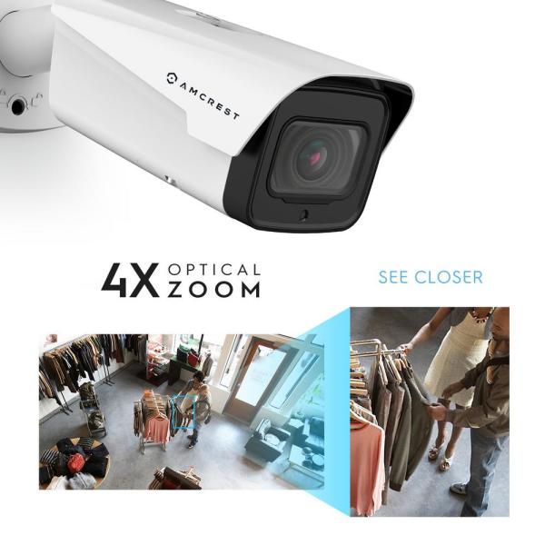 4K 8MP Outdoor IP POE Varifocal Bullet Security Camera, 4X Optical Zoom, 2.7mm 12mm Lens, IP67 Weatherproof, IK10