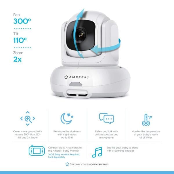 Add-on Camera Unit for Amcrest AC-2, Video Baby Monitor PTZ Camera, 2-Way Audio, Motion Detection, Temperature Sensor