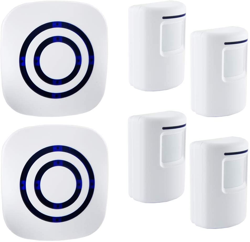 Adust Motion Sensor Alarm, Wireless Driveway Alarm, Home Security Business Detect Alert with 4 Sensor and 2 Receiver,38 Chime Tunes – LED Indicators