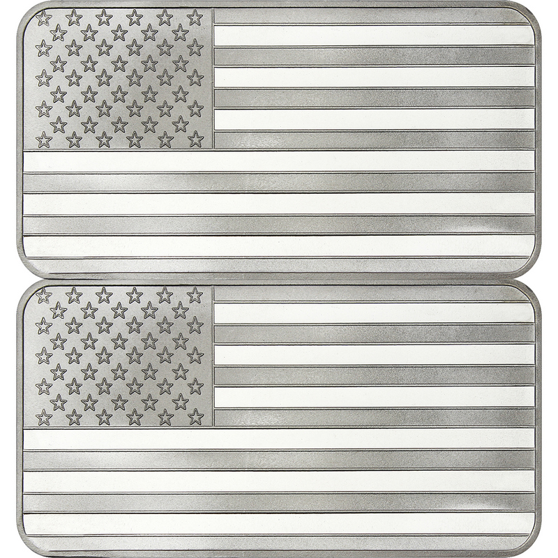 American Flag 10oz .999 Silver Bar 2pc