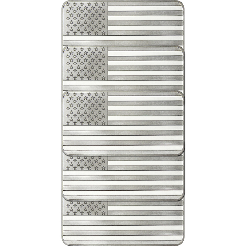 American Flag 10oz .999 Silver Bar 5pc