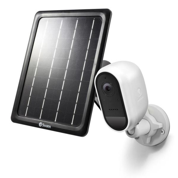 Battery Powered Wireless Indoor/Outdoor Smart Surveillance Bullet Camera with Solar Panel and Mounting Stand