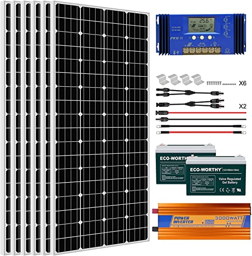 ECO-WORTHY 1KW Complete Solar Panel System Kit with Battery and Inverter for Homes House Shed Farm