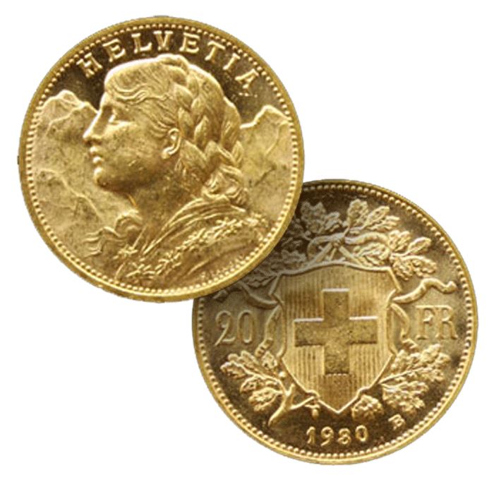 Gold Swiss 20 Franc Helvetia – (.1867 oz of Gold)