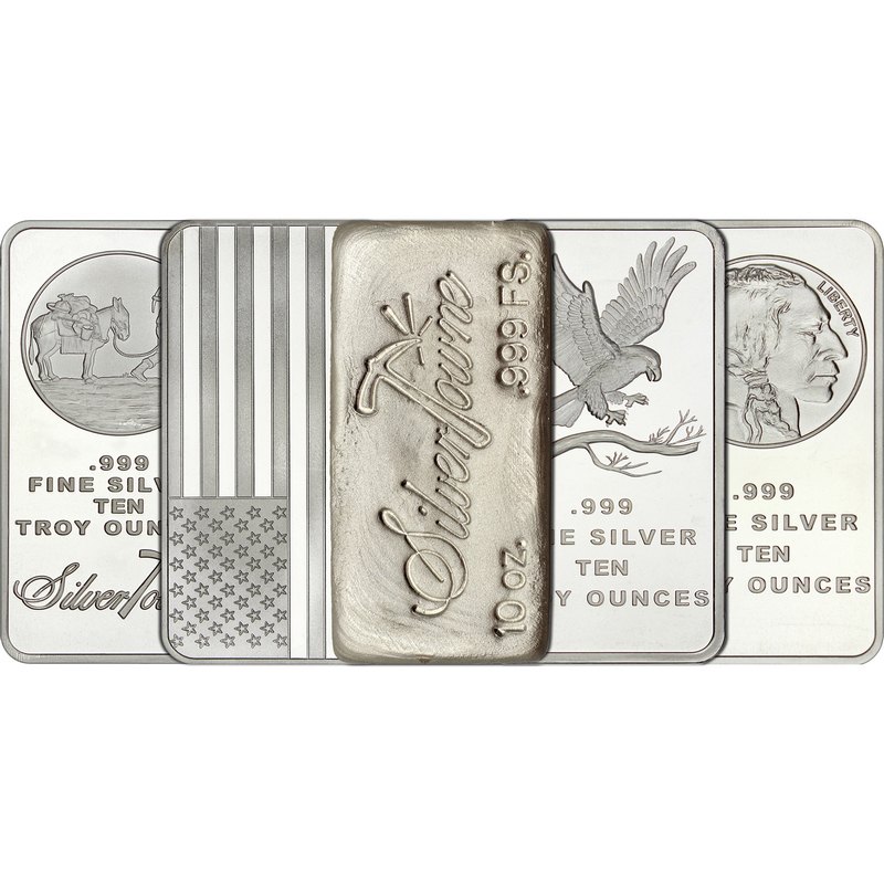 Mixed Designs 10oz .999 Silver Bar 5pc