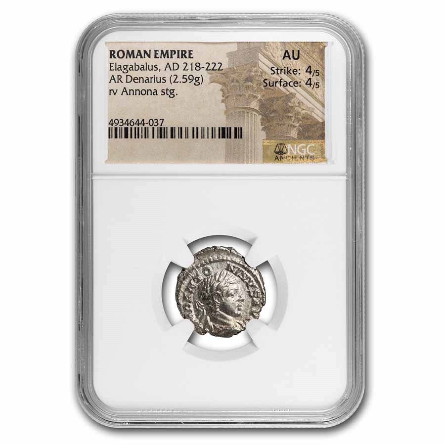 Roman Empire AR Denarius Elagabalus AU NGC (RIC IV 59)