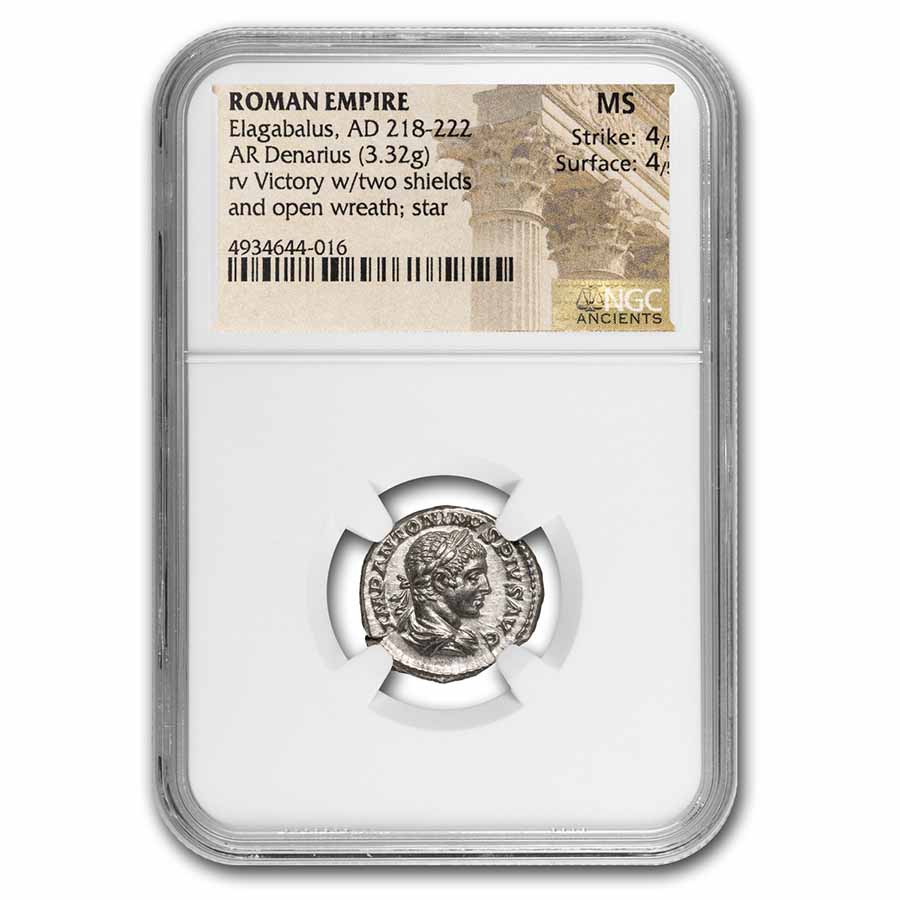 Roman Empire AR Denarius Elagabalus MS NGC (RIC IV 161)