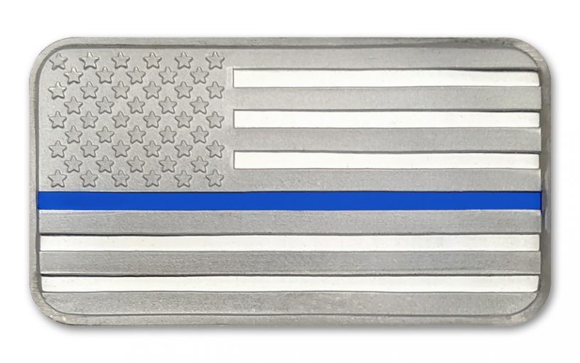 SilverTowne 1-oz Silver Police Enameled Blue Line Flag Bar | GovMint.com